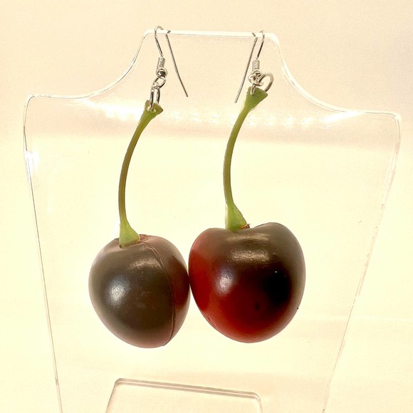 Cherry Earrings - Large Fruit Earrings - Oversized Earrings - Statement Earrings - Picture 1 of 10